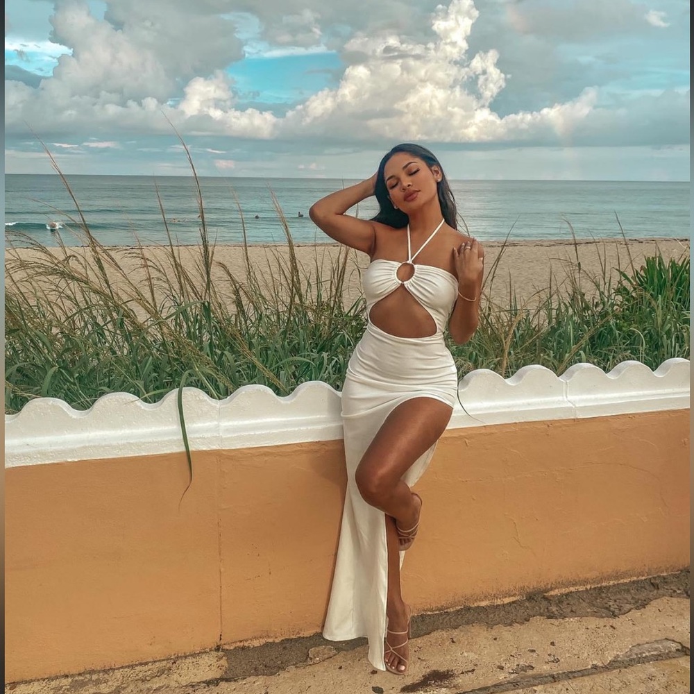 White Honeybum Adore Me Slit Maxi Dress